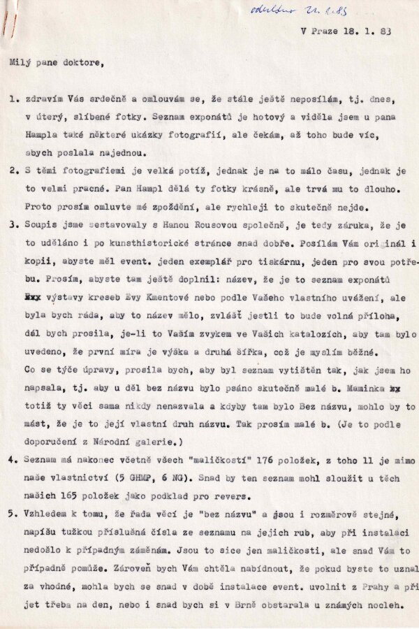 Korespondence P. Bregantové J. Valochovi, 1983, © archiv Nadačního fondu Kmentová Zoubek, 2023  